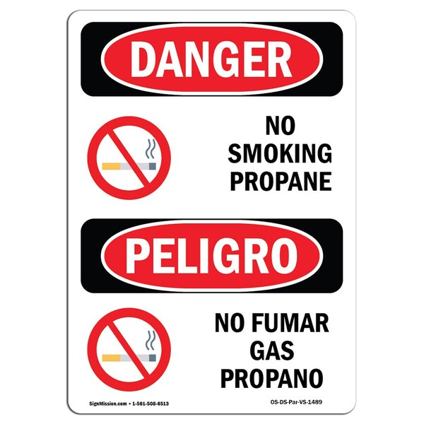 OSHA Sign, No Smoking Propane Bilingual, 18in X 12in Aluminum, 12" W, 18" L, Bilingual Spanish